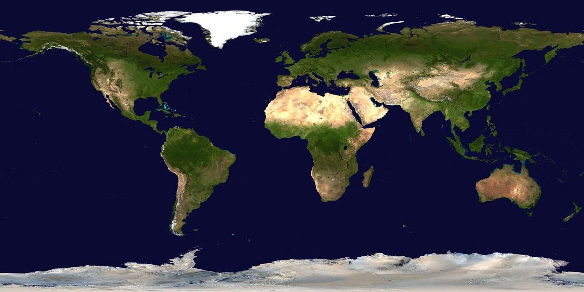 Satellite images stitched together to reveal the world&#039;s continents.