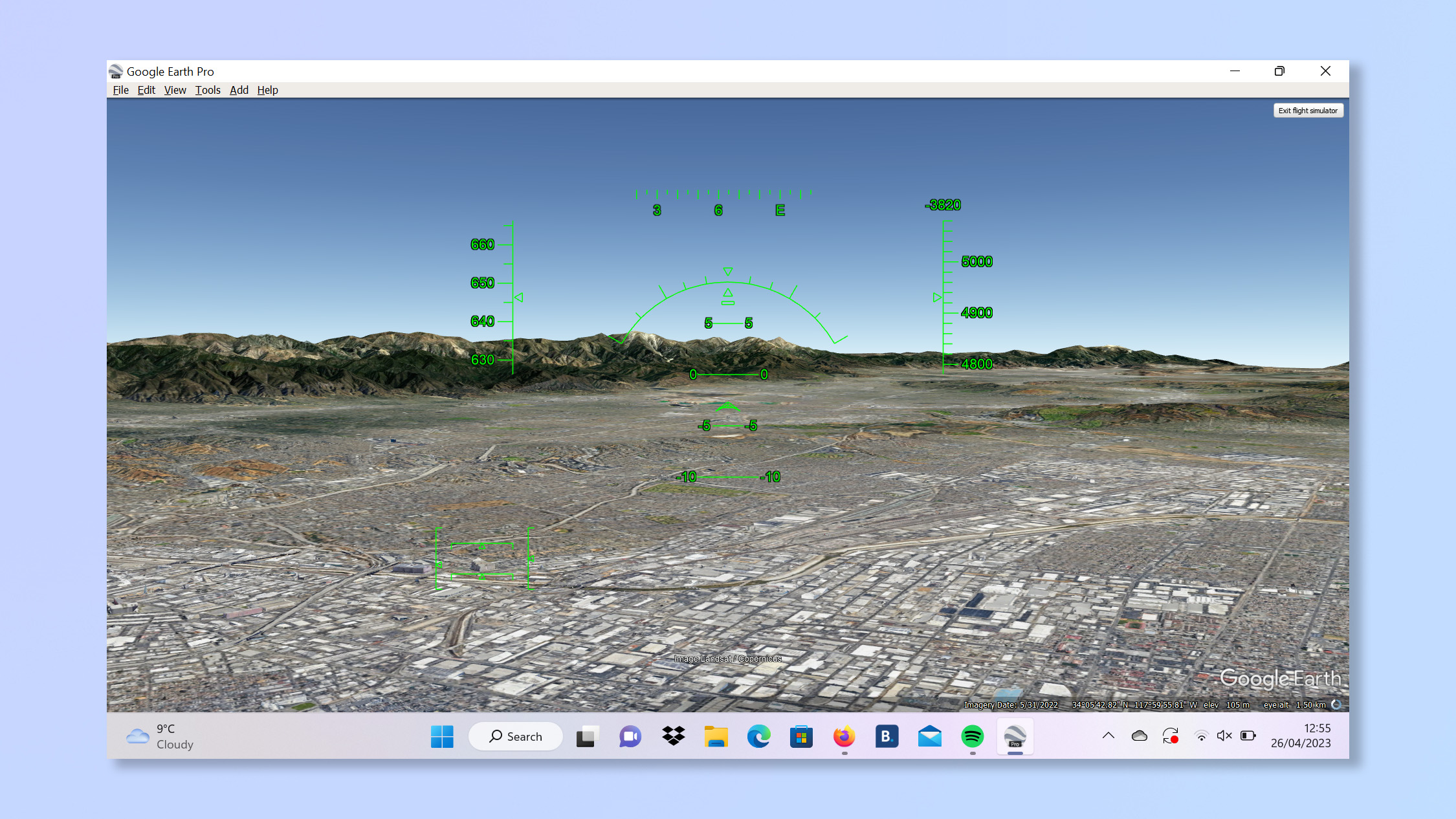 Вид на Лос-Анджелес в авиасимуляторе Google Earth