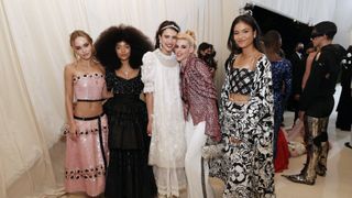 ily-Rose Depp, Whitney Peak, Margaret Qualley, Kristen Stewart and Emma Raducanu attend The 2021 Met Gala Celebrating In America: A Lexicon Of Fashion at Metropolitan Museum of Art on September 13, 2021 in New York City.