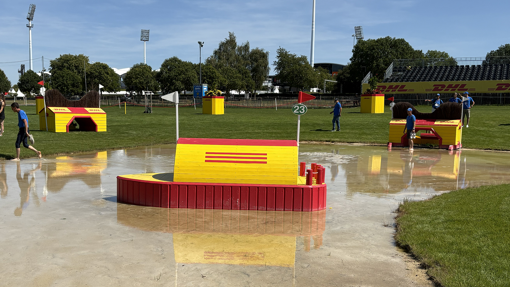 A boat fence in water on the Aachen eventing World Championships cross-country course