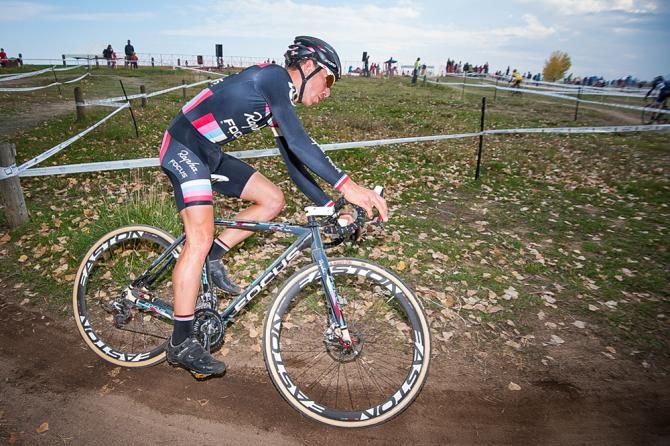 Powers taking a sweeping turn. Colorado Cross Classic.