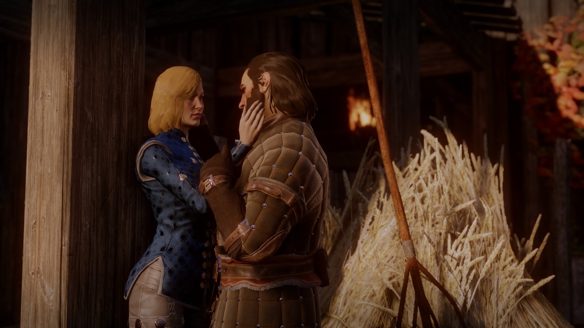 In Dragon Age: Inquisition, the Inquisitor shares a romantic moment with companion Blackwall at Skyhold