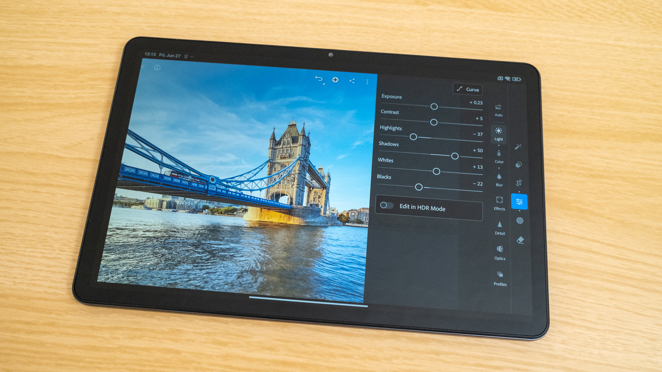 Xiaomi Redmi Pad 2 running Lightroom Mobile for photo editing