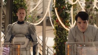 Alexander Skarsg&aring;rd and David Dastmalchian in Murderbot on Apple TV Plus