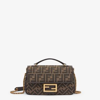 Baguette Chain Midibrown Ff Jacquard Fabric Bag