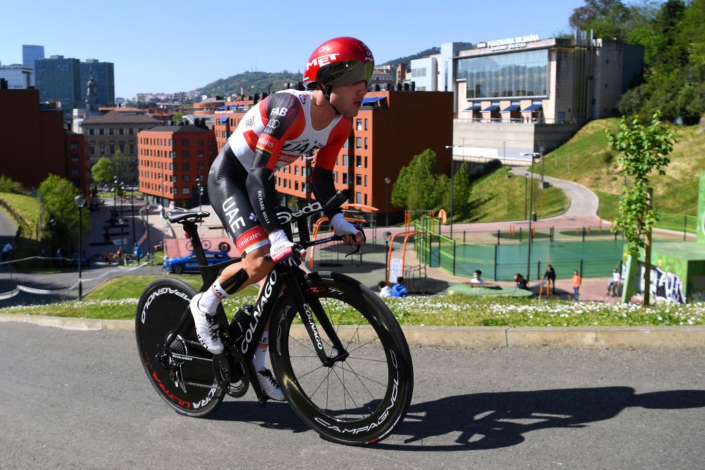 BILBAO SPAIN APRIL 05 Marc Hirschi of Switzerland and UAE Team Emirates during the 60th ItzuliaVuelta Ciclista Pais Vasco 2021 Stage 1 a 139km individual time trial from Bilbao to Bilbao itzulia ehitzulia ITT on April 05 2021 in Bilbao Spain Photo by David RamosGetty Images
