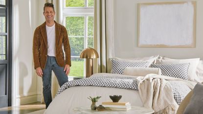 nate berkus in a neutral scheme bedroom 