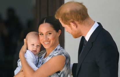 Prince Harry, Duke of Sussex, Meghan, Duchess of Sussex and their baby son Archie Mountbatten-Windsor meet Archbishop Desmond Tutu