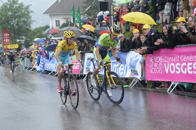 Race leader Vincenzo Nibali (Astana) and Alberto Contador (Tinkoff-Saxo)