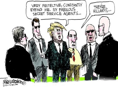 Political cartoon U.S. Donald Trump Secret Service protection Hillary Clinton comments