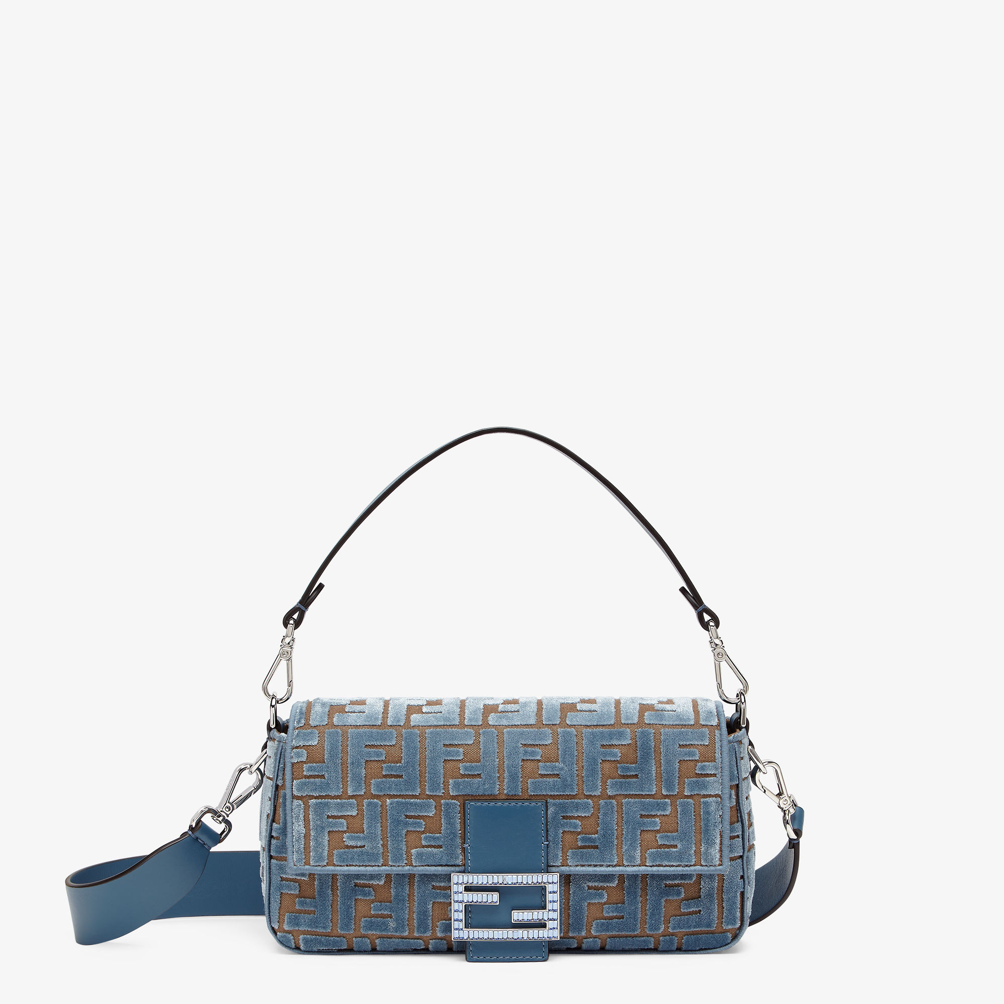 Baguette ringan biru ff jacquard velvet tas