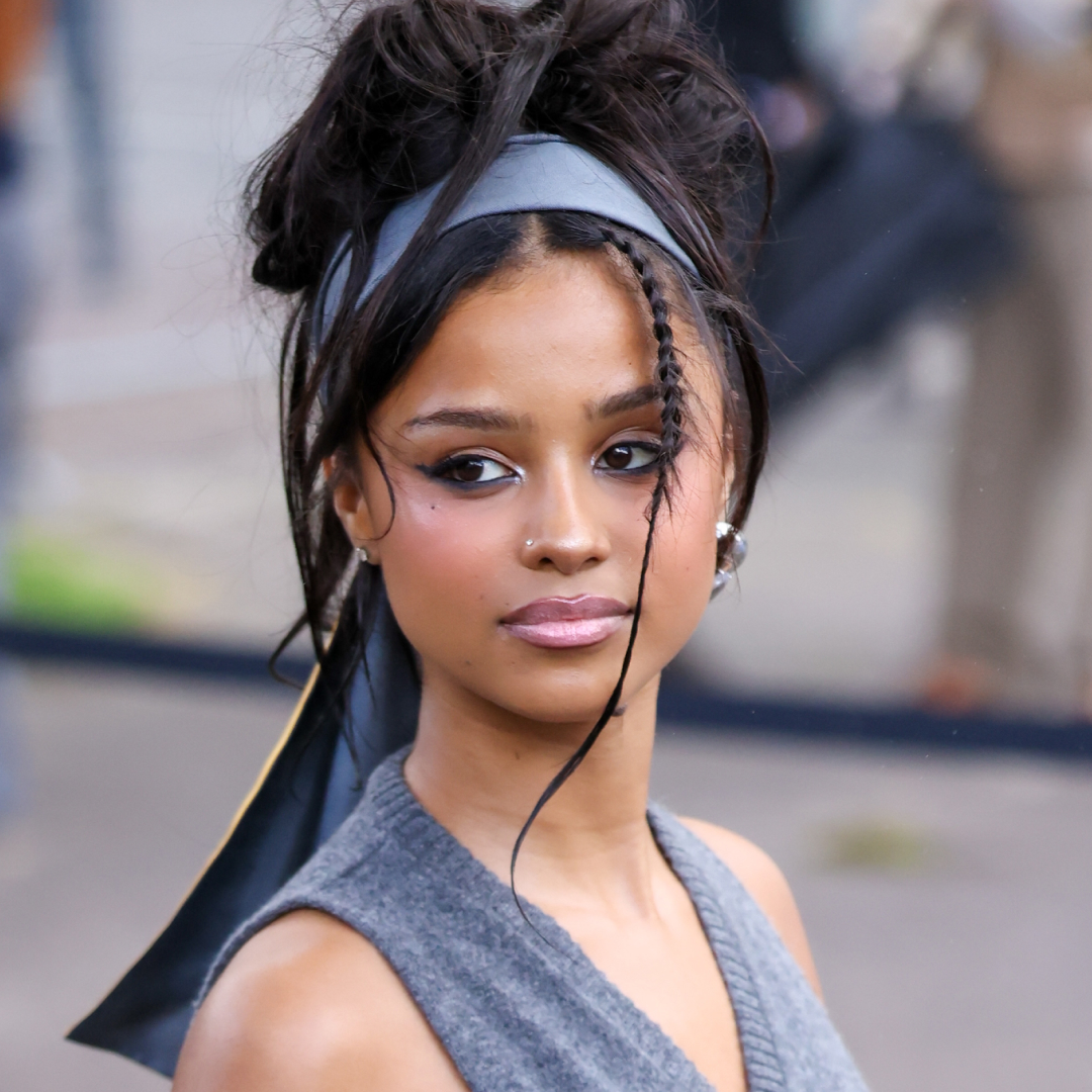 Tyla attended the Miu Miu Fall 2026 fashion show with the peekaboo boxers trend