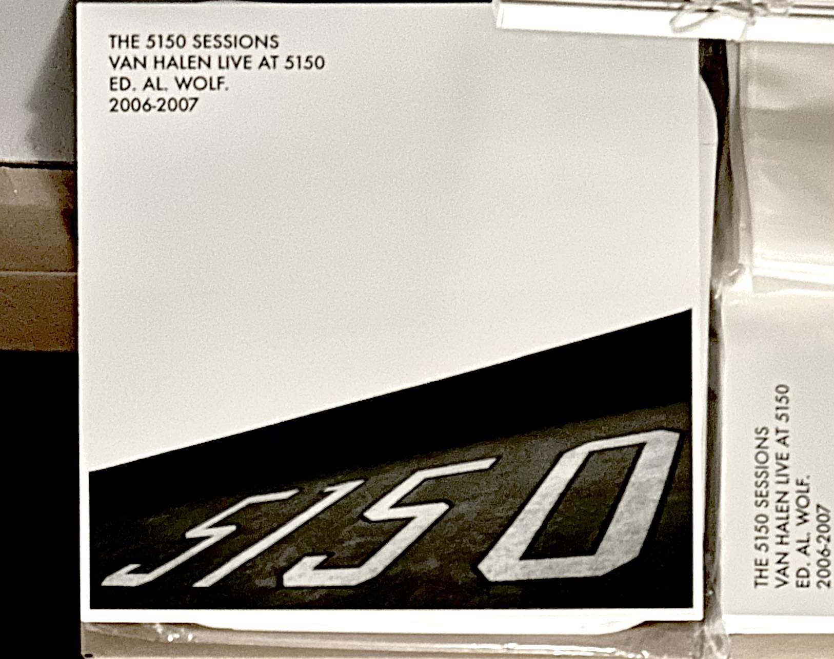 A photo showing the 5150 Sessions album, featuring recordings of Eddie, Alex and Wolfgang Van Halen without a vocalist