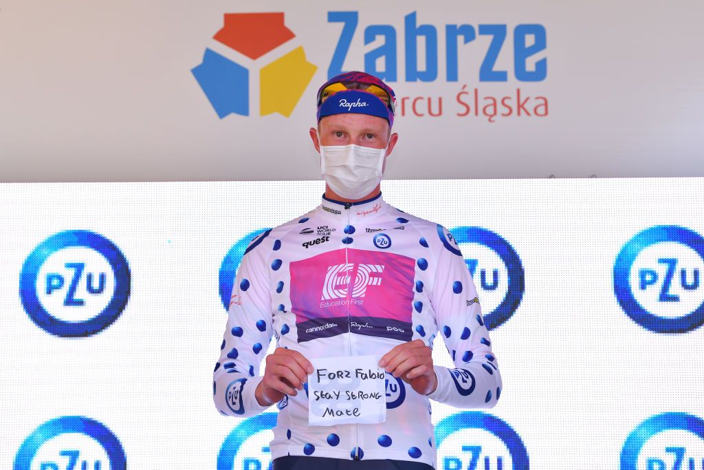 Julius Van Der Berg (EF Pro Cycling) shares podium in KOM jersey for Fabio Jakobsen