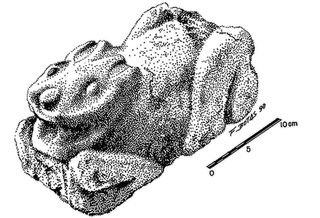 Scientists found a stone sculpture of a rabbit (shown here in an illustration) on one of the courtyards of a complex in the ancient city of Teotihuacan.