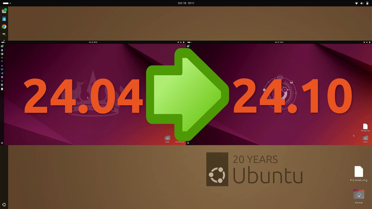 Graphic showing the upgrade from Ubuntu 24.04 to 24.10