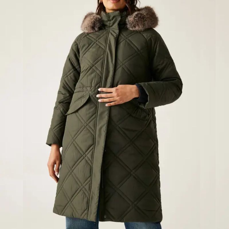 hooded faux fur trim coat