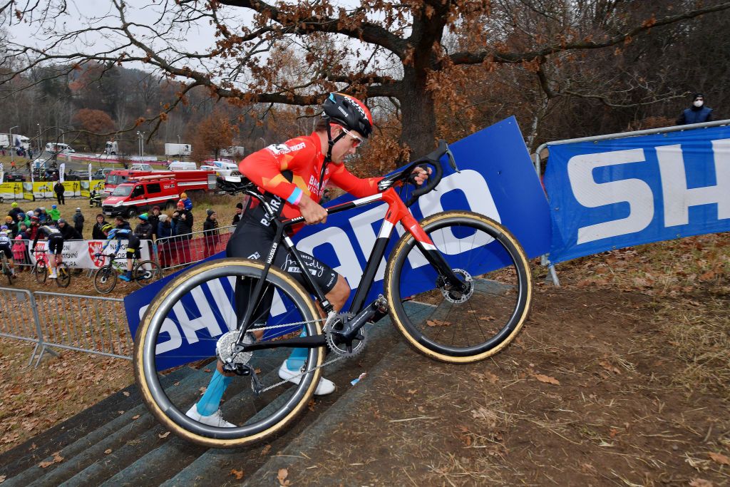 TABOR CZECH REPUBLIC NOVEMBER 14 Heinrich Haussler of Australia and Team Bahrain Victorious competes during the 25th Tabor UCI CycloCross Worldcup 2021 Mens Elite CXWorldCup on November 14 2021 in Tabor Czech Republic Photo by Luc ClaessenGetty Images