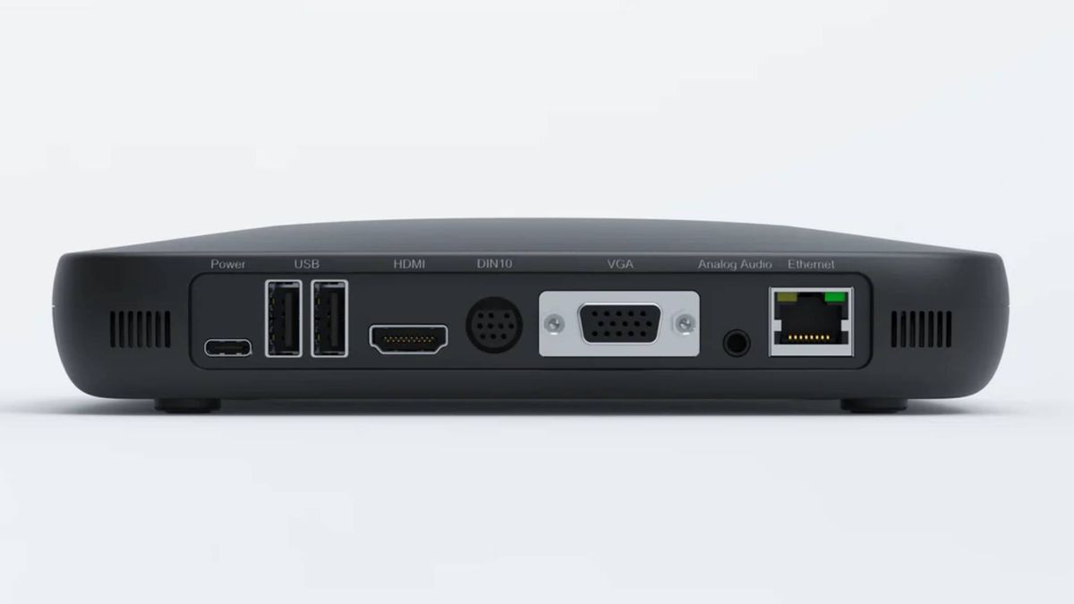 Back view of SuperStation One with USB, HDMI, VGA, DIN, and Ethernet ports in view.