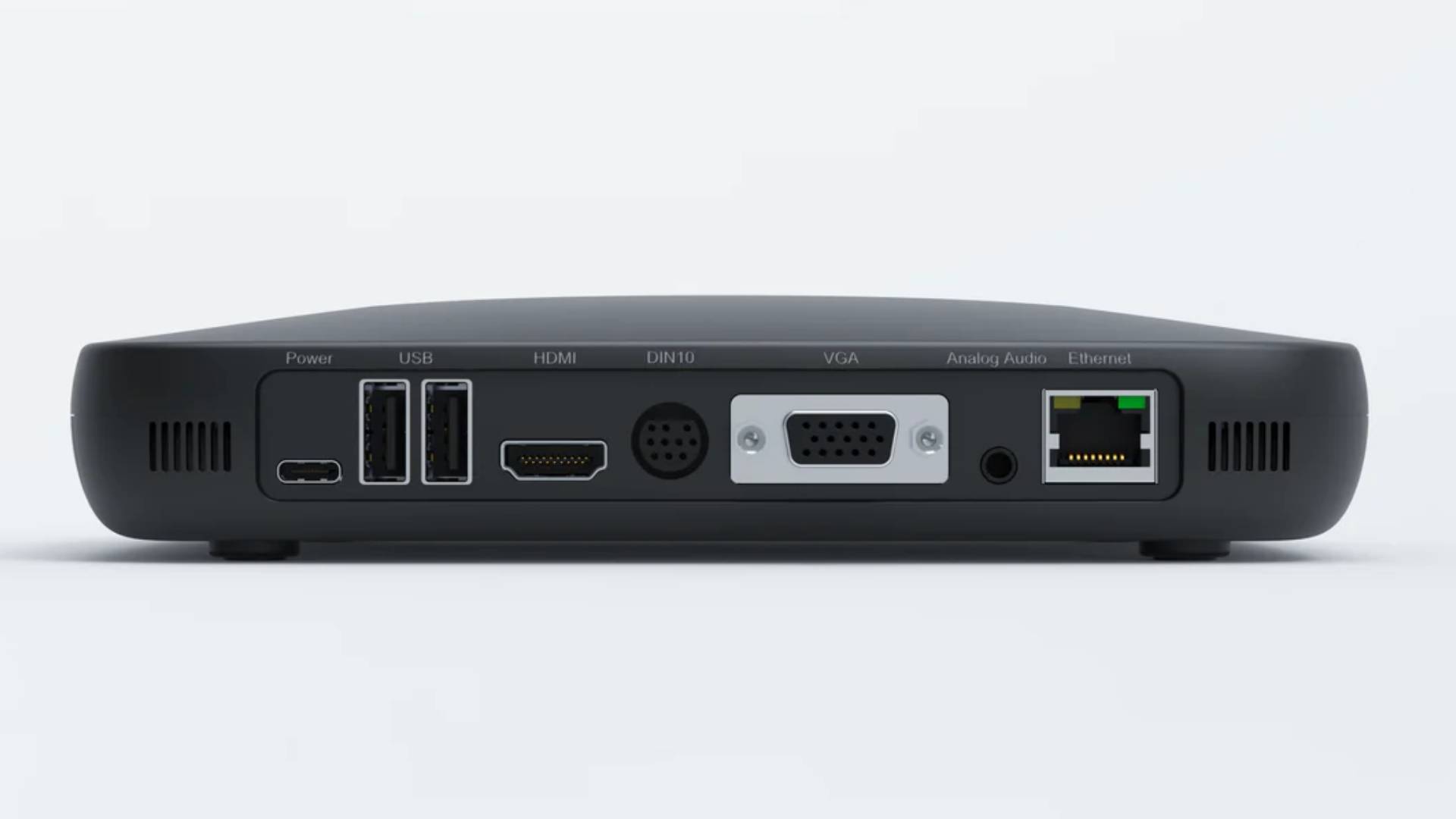 Back view of SuperStation One with USB, HDMI, VGA, DIN, and Ethernet ports in view.