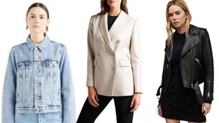 three models wearing different Levi's, Selfridges, AllSaints jackets