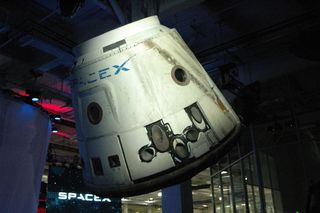 Dragon Cargo Capsule on Display at SpaceX