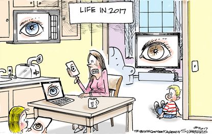 Editorial Cartoon U.S. CIA government spying surveillance TV iPhone