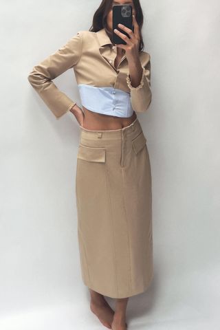 Midi Pencil Skirt With Topstitching
