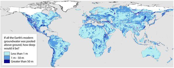 A map showing estimates of groundwater levels.