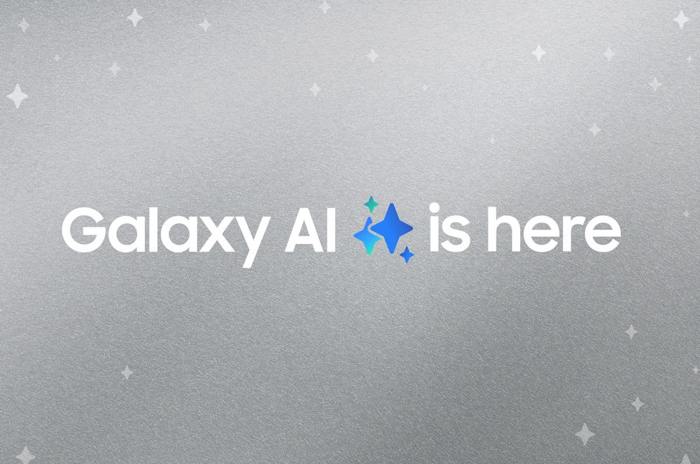 &quot;Galaxy AI is here&quot; in white font on a grey background