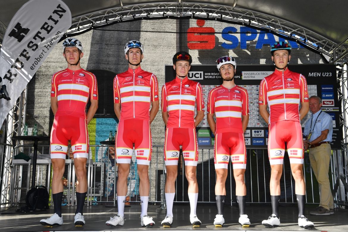 Mikkel Bjerg and his Danish teammates report for duty at the Innsbruck Worlds.