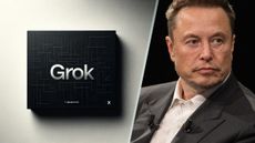 Grok chatbot next to a photo of Elon Musk.