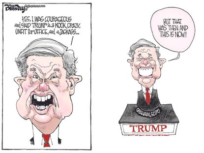 Political Cartoon U.S. Trump Lindsey Graham rubber stamp South Carolina Senate