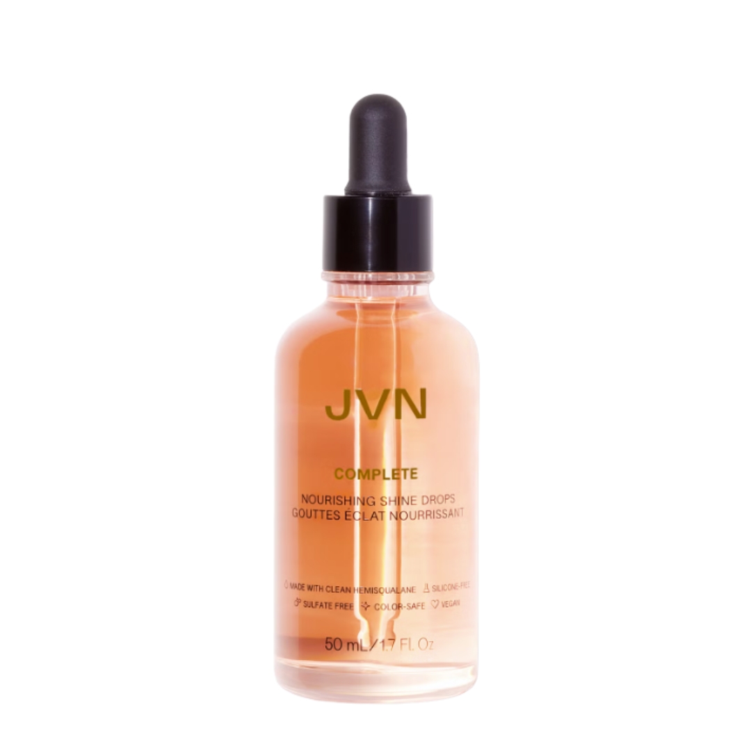 A product shot of the JVN Hair Complete Nourishing Shine Drops, on a white template
