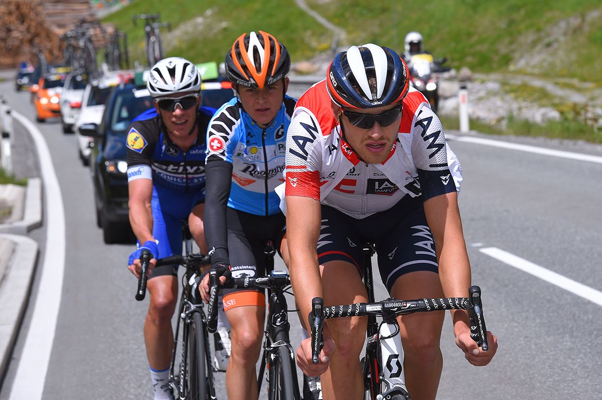The breakaway led by Mathias Br&auml;dle (IAM Cycling) on Stage 7 of the Tour de Suisse