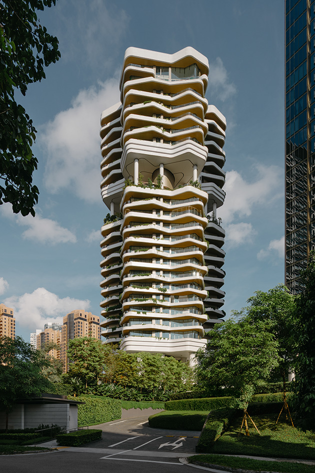Park Nova, a tower with a vertical garden in Singapore, showing tropical greenery on balconies