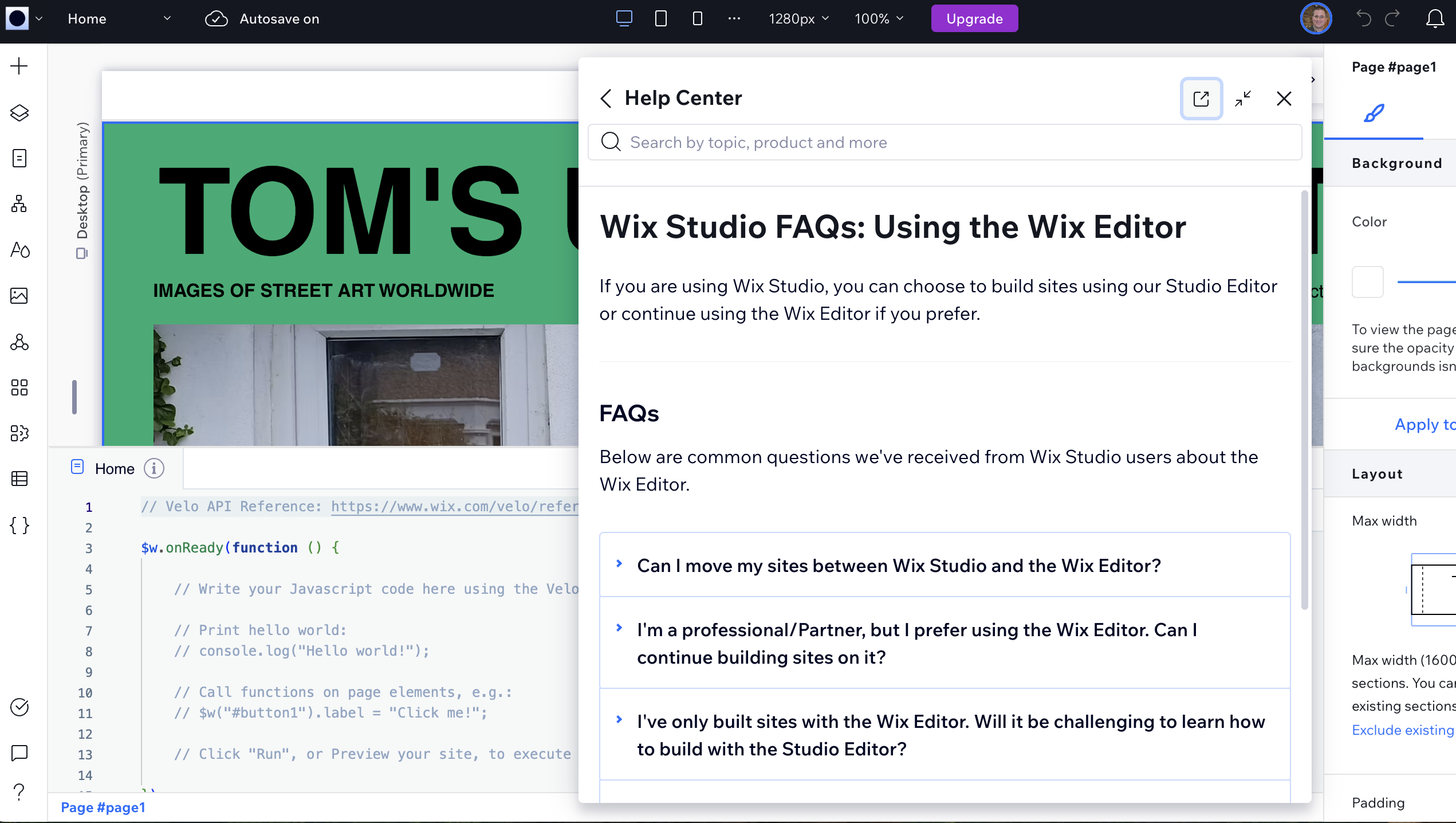 Screenshot of Wix Studio interface