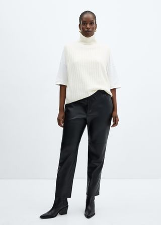 Leather-Effect Elastic Waist Trousers