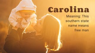 Mum and baby girl cuddling on yellow background illustrating country baby names