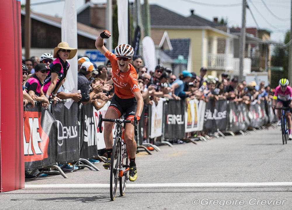 Katherine Maine (Rally Cycling) celebrates her win