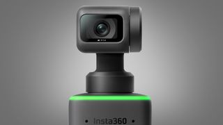 The Insta360 Link webcam on a grey background