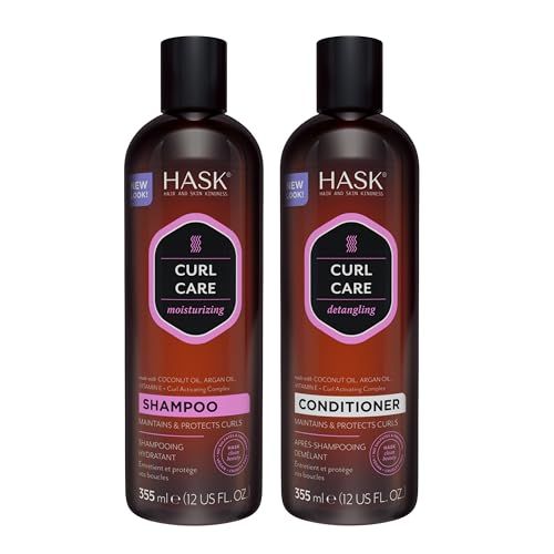 Hask Curl Care Shampoo + Conditioner Set Coconut and Argan Oil, for Curly Hair Types, Vegan, Color Safe, Gluten-Free, Sulfate-Free, Paraben-Free, Cruelty-Free - 1 Shampoo and 1 Conditioner