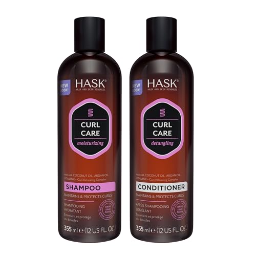 Hask Curl Care Shampoo + Conditioner Set Coconut and Argan Oil, for Curly Hair Types, Vegan, Color Safe, Gluten-Free, Sulfate-Free, Paraben-Free, Cruelty-Free - 1 Shampoo and 1 Conditioner