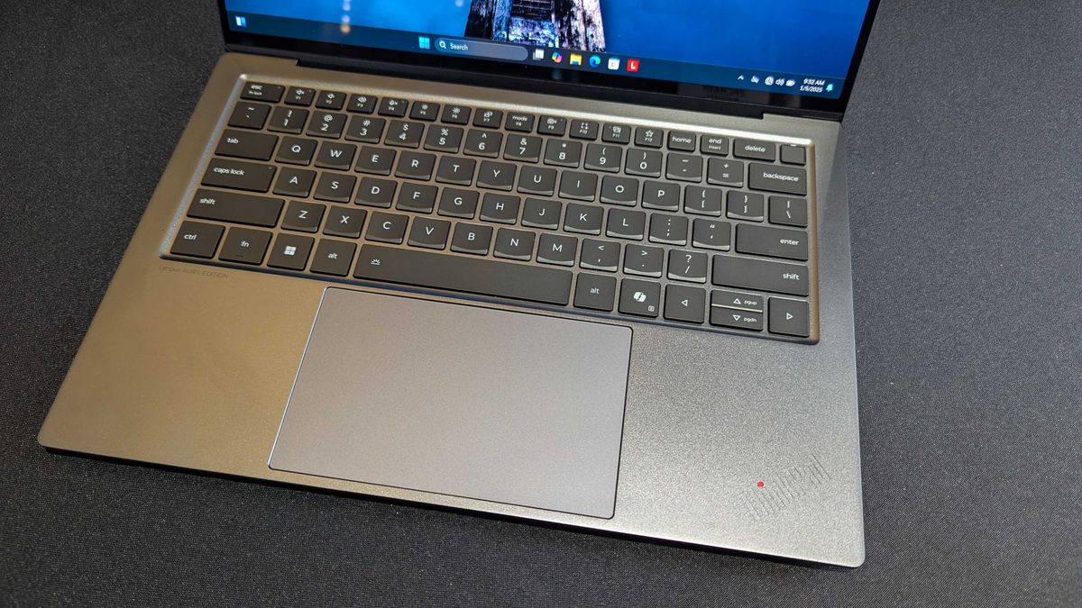 A close-up of the Lenovo ThinkPad X9 Aura Edition's keyboard without the TrackPoint.