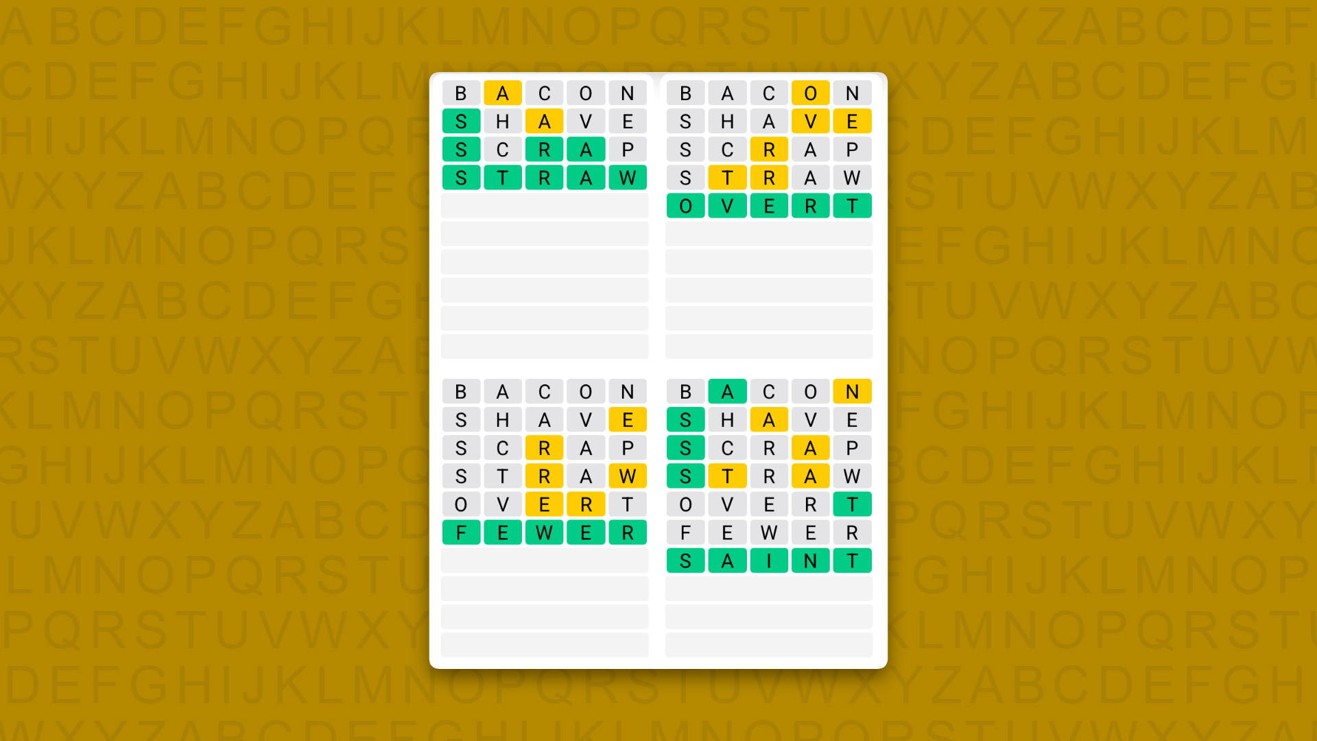 Quordle Daily Sequence answers for game 1707 on a yellow background