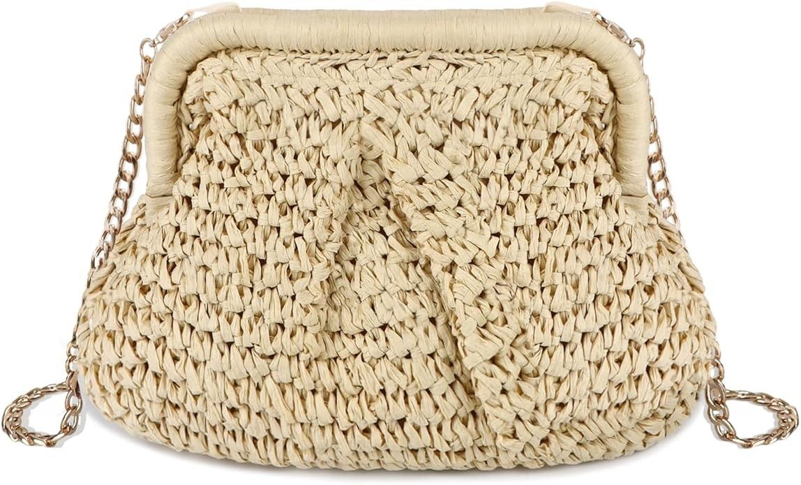 LUOFMISS, Luofmiss Straw Clutch Purse for Women - Woven Dumpling Bag Casual Beach Straw Summer Handmade Bag Crossbody Purse (beige)