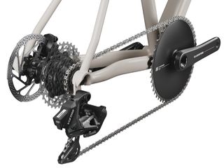 The groupset can be run with either an aero ring (pictured) or a traditional style chainring 