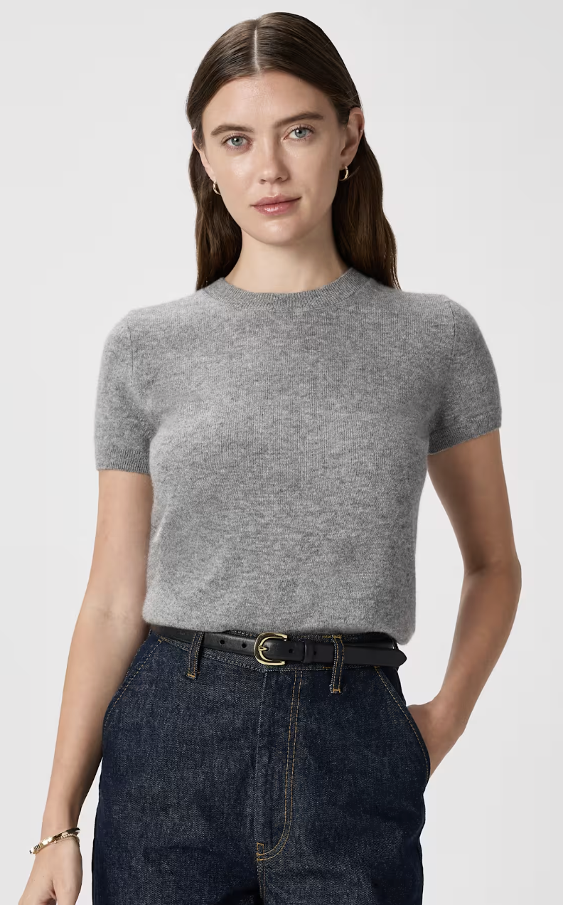 Quince, Cashmere Tee in Heather Grey