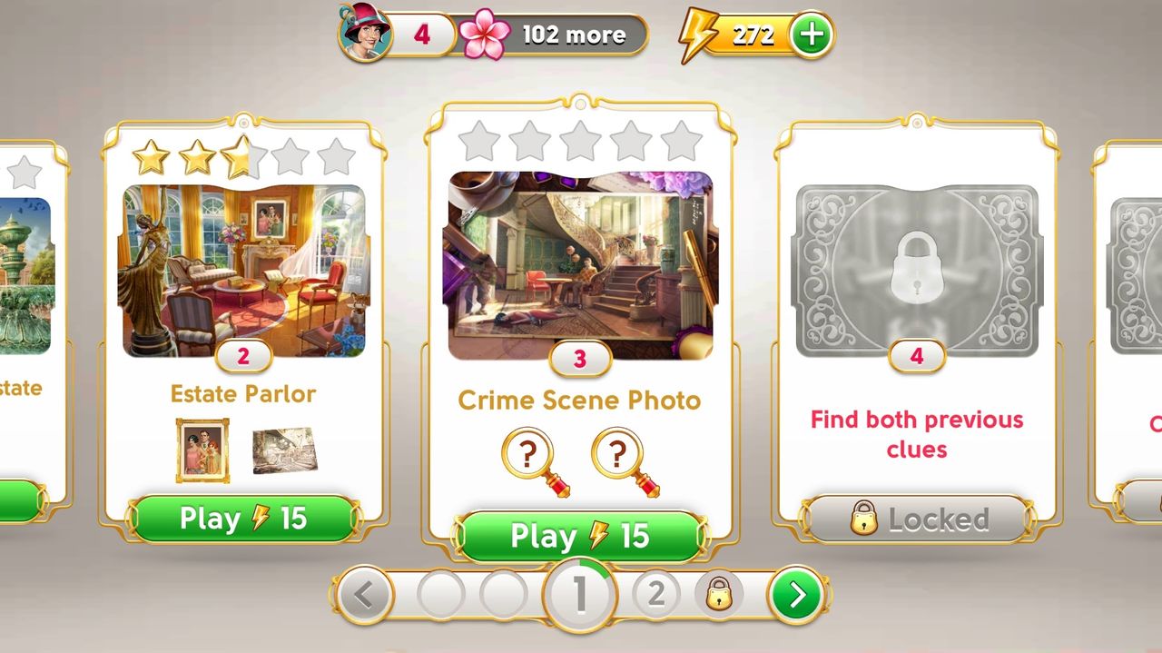 The scene select screen in June's Journey.