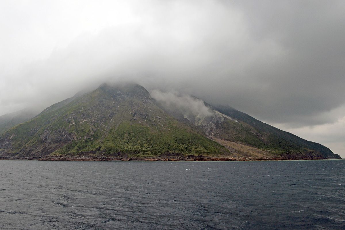 The volcanic islands of Take-shima and Satsuma Iwo-jima (shown here) are the subaerial parts of the northern rim of the Kikai caldera. 